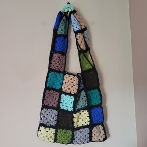 Handmade Retro Granny Square Knit Crochet Large Tote Bag